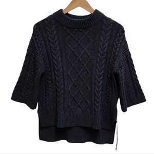 Loma Sweater Women S Gray Wool Cashmere Cable Knit 3/4 Slv Hi Low Preppy Casual